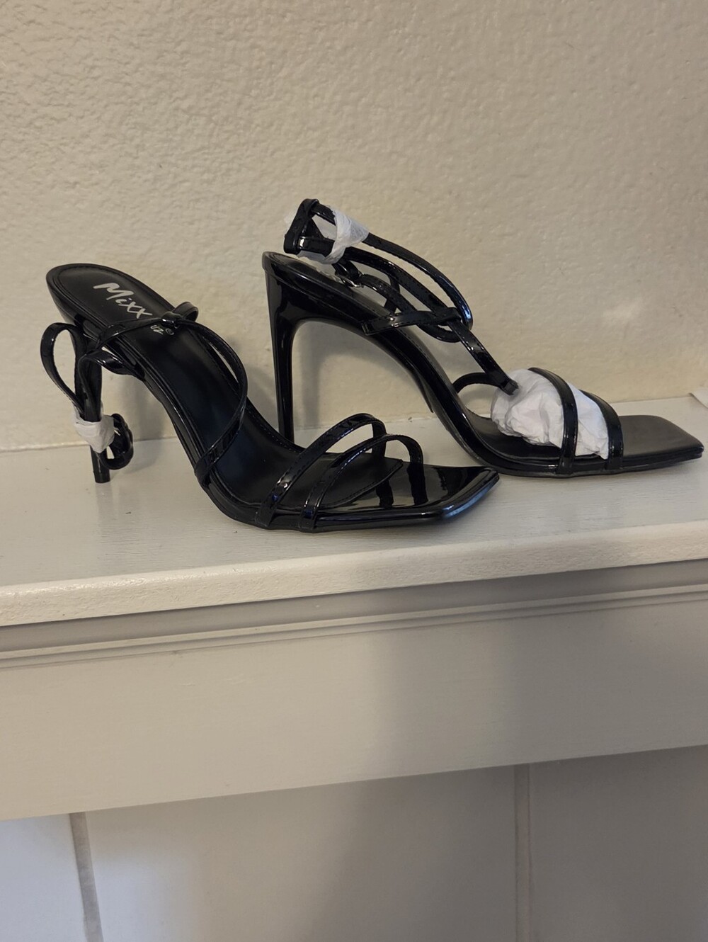 Mixx Shuz® Black Patent Strappy High Heel Sandals